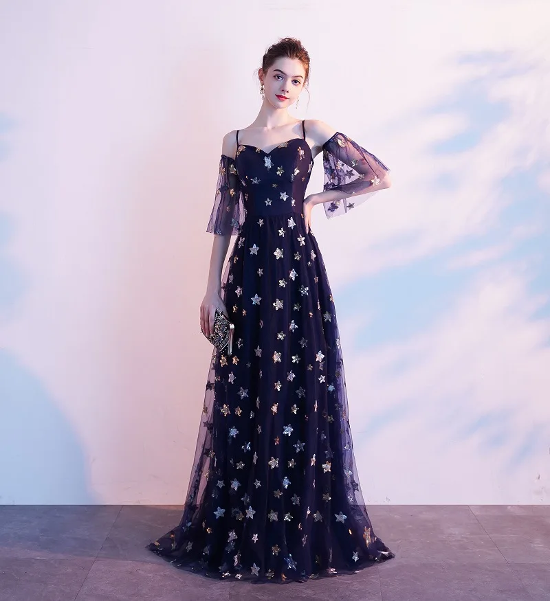 Robe De Soiree, кружевное вечернее платье со звездами, длинное, для невесты, для банкета, элегантное, длина до пола, вечерние, для выпускного вечера, на заказ