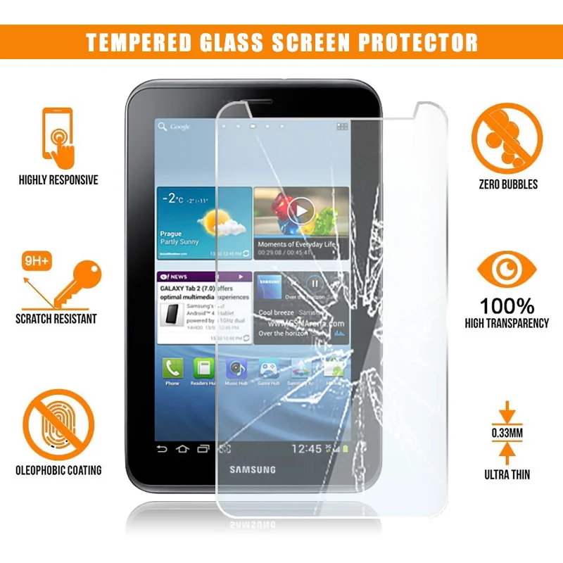 

For Samsung Galaxy Tab 2 7.0 p3100 Tablet Tempered Glass Screen Protector Scratch Resistant Anti-fingerprint HD Clear Film Cover