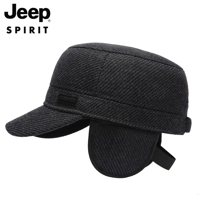 JEEP SPIRIT брендовая мужская осенне-зимняя флисовая Толстая Теплая мужская кепка s ветровка Женская плоская кепка Регулируемая Кепка с ушками