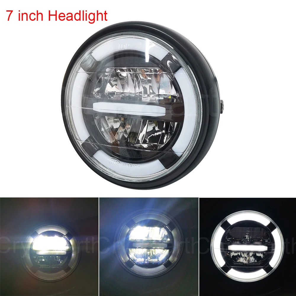 

Universal Motorcycle 7" inch Headlight High Low Beam LED Llight DRL Angle Eye For Harley Touring Electra Street Glide Road King