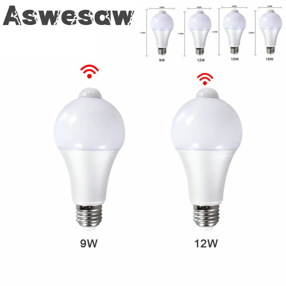 Aswesaw LED Night Light W9 W12 W15 E27 Universal Safety Saving Energy Automatic ON/OFF Bulbs PIR Decor Ampoule | Освещение