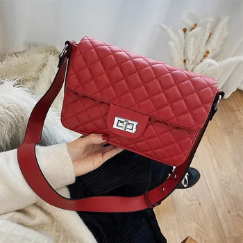 

Broadband bag ladies 2019 autumn and winter popular wild soft face ladies shoulder messenger bag lock fashion small square bag