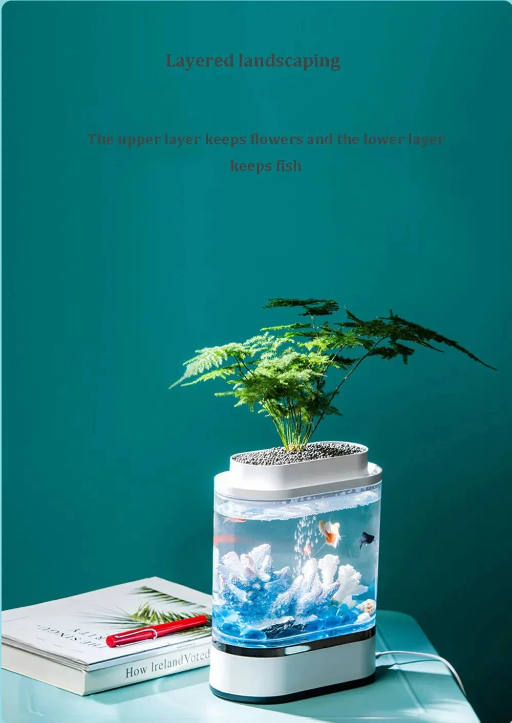 Xiaomi Geometry Mini Lazy Fish Tank USB Charging Self-cleaning Aquarium with 7 Colors LED Light Home office Aquarium (2)