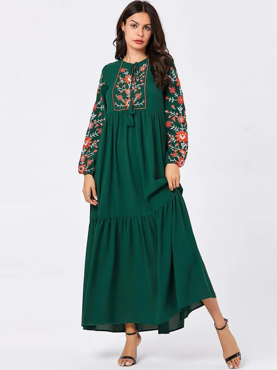 Новые женские мусульманские платья с вышивкой Повседневный халат abaya платье из Дубаи 2019 осенний драпированный дизайн Арабский исламский