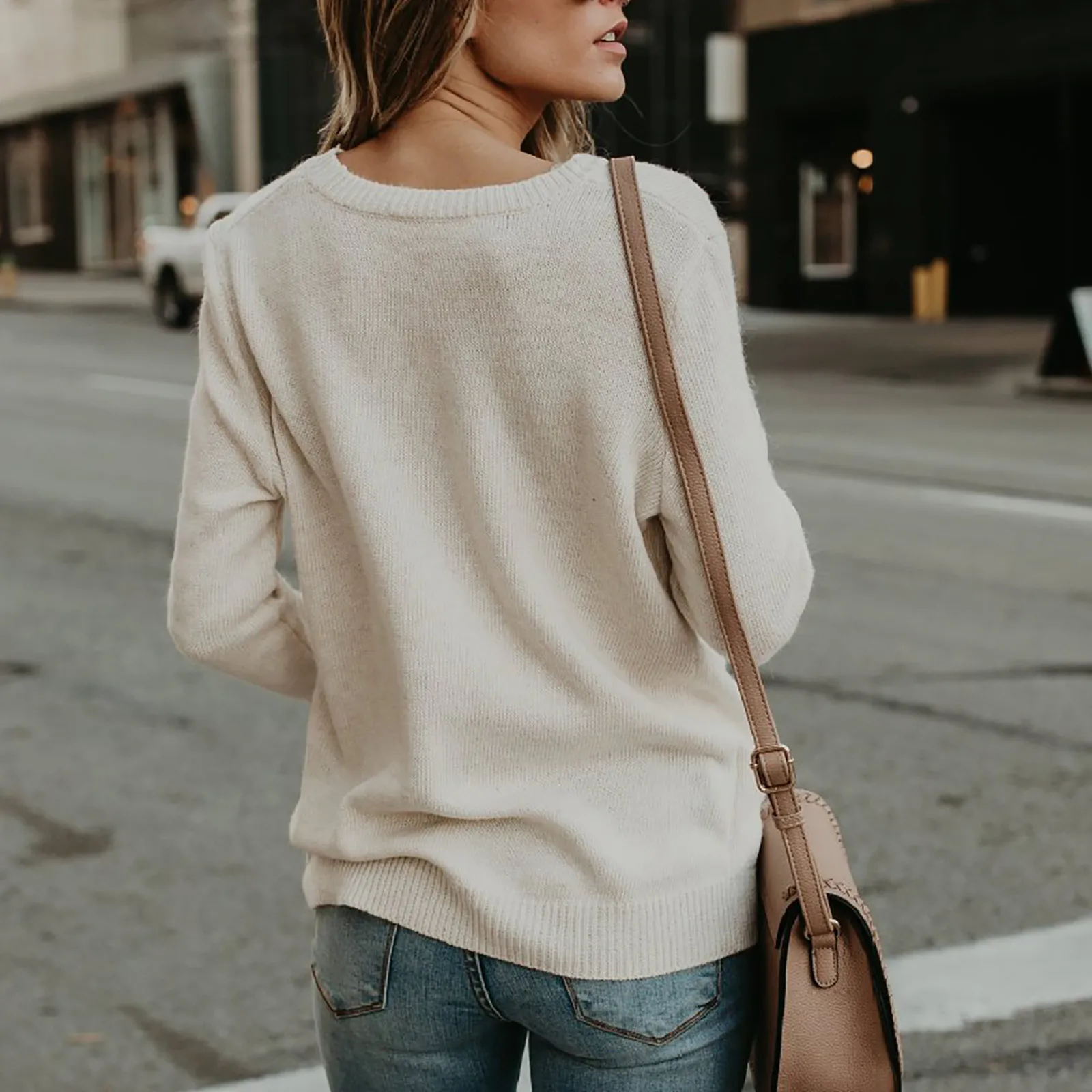 2021 Autumn Winter Sweater Tops Women's Solid Color Knitted Sweater Deep V-neck Long Sleeve Wrap Front Loose Pullover Jumpers #4 2
