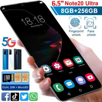

New Note20Ultra 6.5 Inch Ultrabook Mobile Phone 8G + 256G Smartphone Screen Fingerprint Unlock 4G 5G Cellphone Global Version