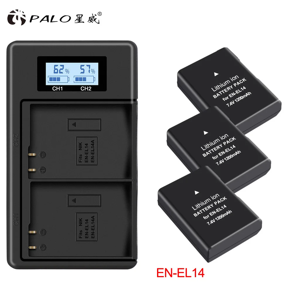 PALO 1 шт. EN-EL14 цифровая камера Батарея 7,4 V RU el14 акумуляторная батарея адаптер переменного тока для Nikon df d3400 d5300 d3100 d5600/5500/5200/3300 P7000/7100 и т. д - Цвет: 1 charger 3 battery