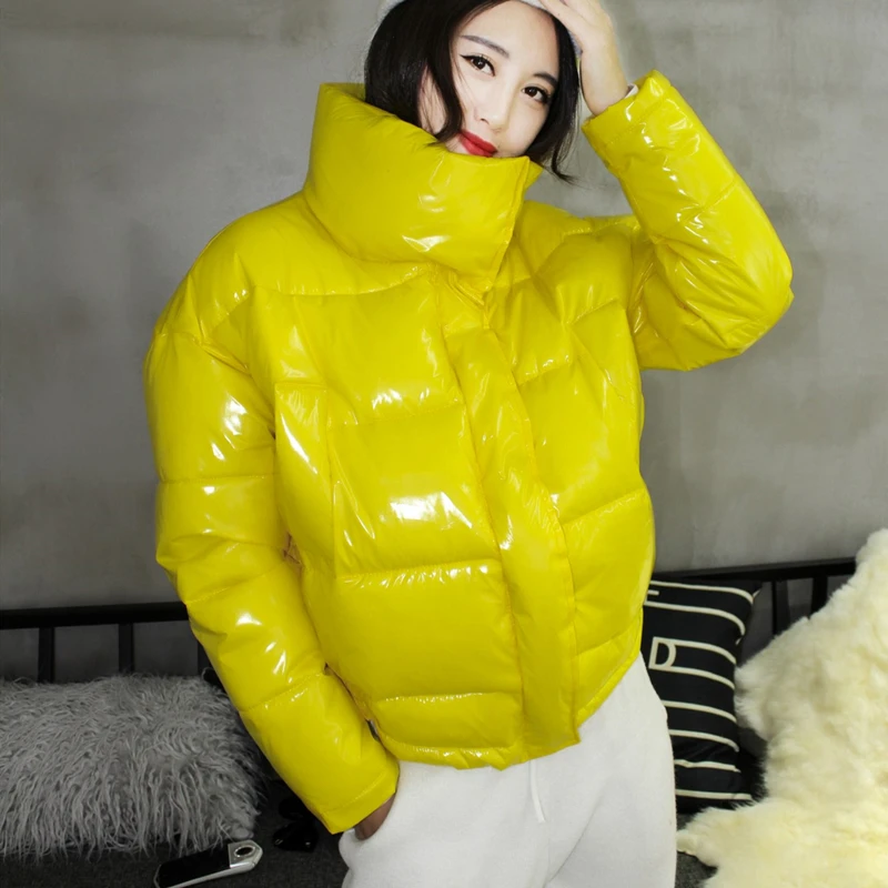 Женская Блестящая парка на молнии черная Толстая теплая большого размера с