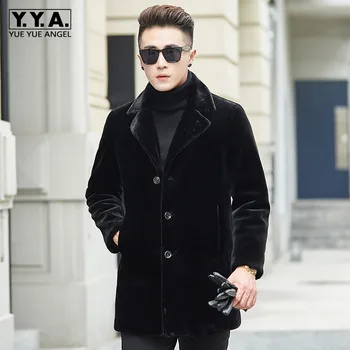 

Top Brand Shearling Fur Jacket Men Office Casual Suit Collar Single Breasted Fur Outwear Plus Size 4XL Winter Medium Long Coats
