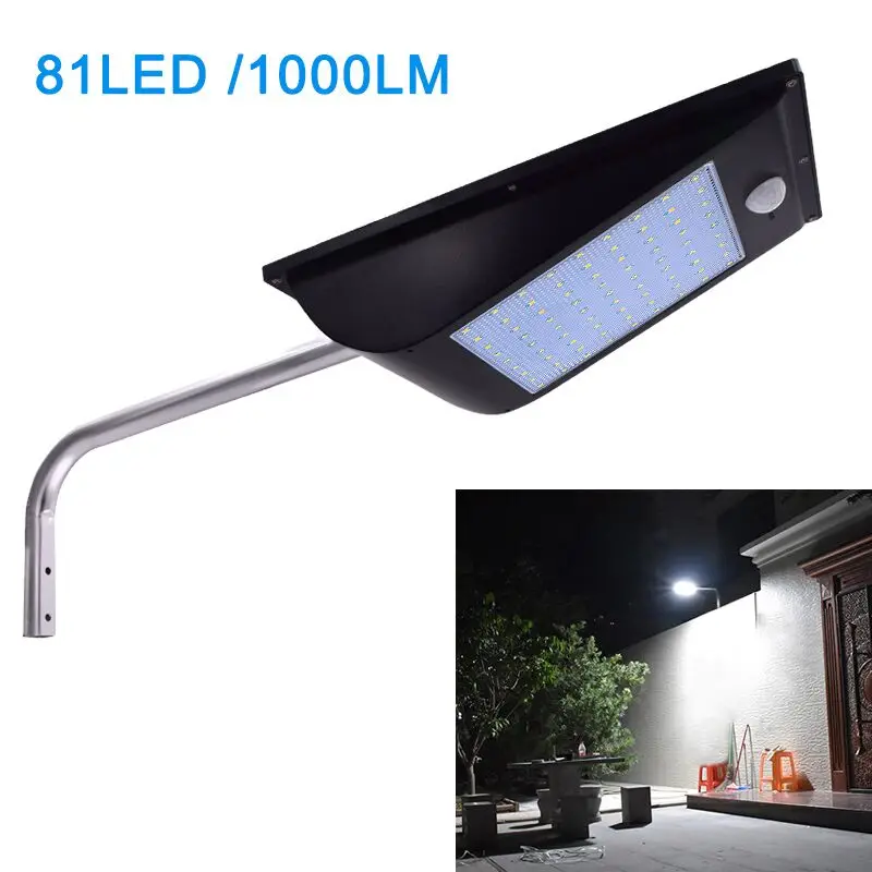 81 leds Высокое качество мощность открытый IP65 1000 люмен 81 светодиодов Интегрированный Солнечный уличный светильник датчик движения солнечные лампы - Испускаемый цвет: 81 leds