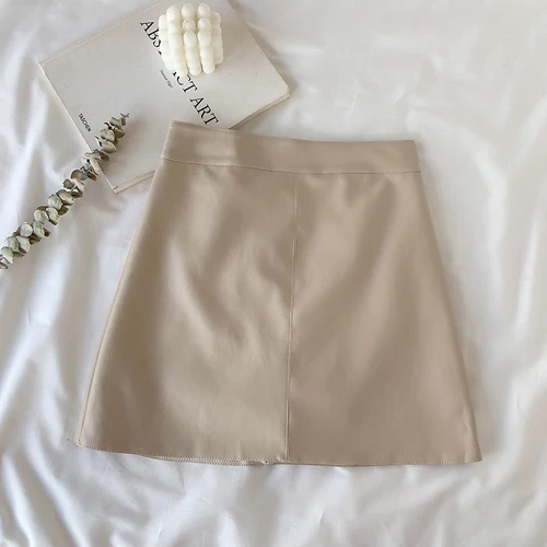 Women's Leather Skirt A-line Female Skirts Small Leather Early Autumn New Korean Version of The High Waist Wild Package Hip nike skirt Skirts