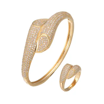 

Women's geometric bracelet ring two piece set of high quality zircon ring bracelet personality 2pcs suit fashion fashion jewelry