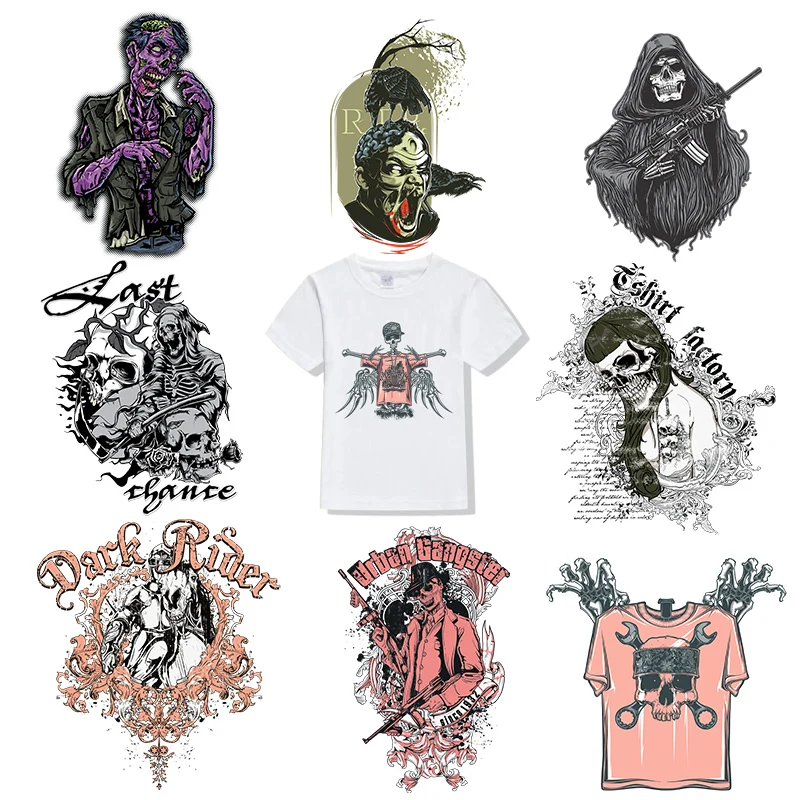 

Punk Pink Skull Skeleton Patch T-shirt Patches For Clothing A-level Washable Heat Transfer DIY Accessory Decoration