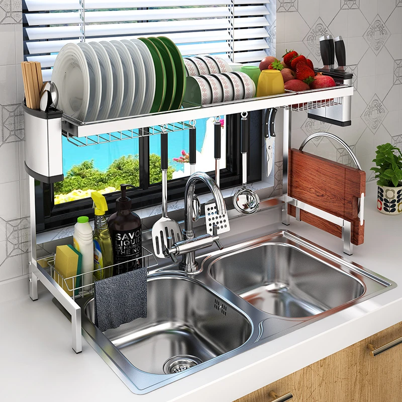 Kitchen rack stainless steel sink bowl rack drain rack tap put dishes god washing sink storage rack