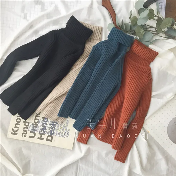 Winter Korean-style New Style Girls High Collar Sunken Stripe Elasticity Slim Fit Sweater My9006
