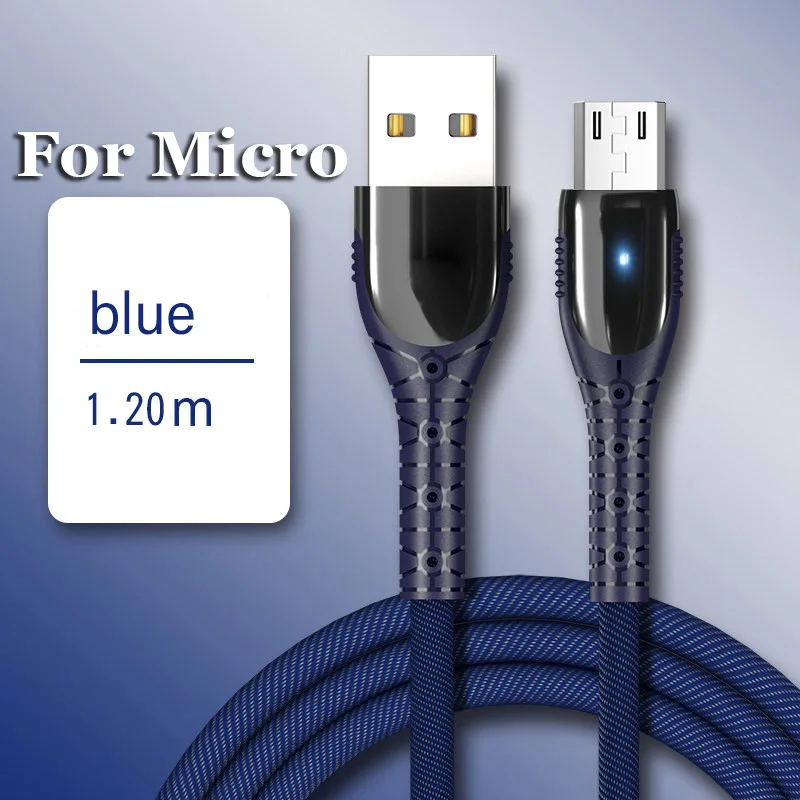 5A usb type-C светодиодный кабель для быстрой зарядки Micro USB type-C для huawei mate 20 Pro P20 samsung Xiaomi - Цвет: blue for micro