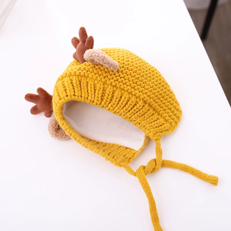 Cute Deer Elk Antlers Baby Hat Winter Warm Plush Knitted Ear Warmer Children Hat Bonnet Boys Girls Cap Beanie Christmas Hats