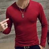 White Solid Color Basic Slim Men T-shirt Spring Autumn Bottoming Shirt Men Round Neck V-neck Casual Tops Long-sleeve Shirts ► Photo 3/6