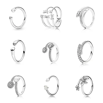 

925 Sterling Silver Ring Charm Round Crystal Lovely Heart Flower Finger Ring For Women Party Jewelry