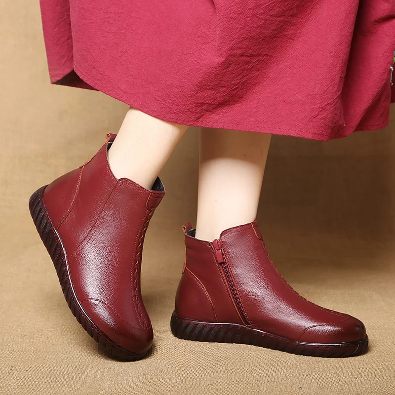 TIMETANG2019Big Size35-41Thick плюшевые Теплые женские зимние сапоги удобная обувь на плоской подошве Ботильоны из натуральной кожи FemaleE1191