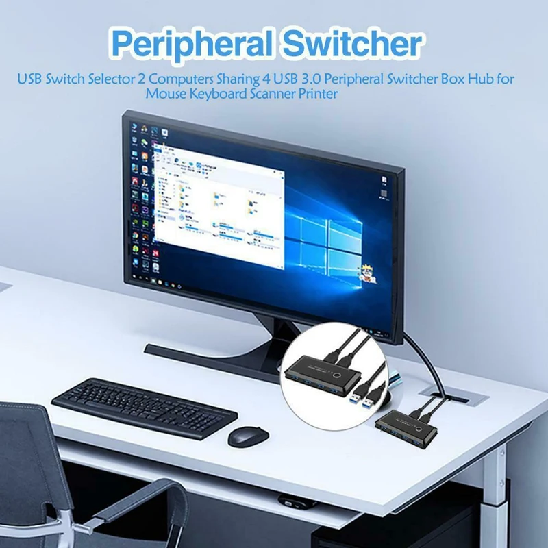  KVM Switch Box USB 3.0 Switcher 2 Port PCs Sharing 4 USB Devices for Keyboard Printer Monitor USB S
