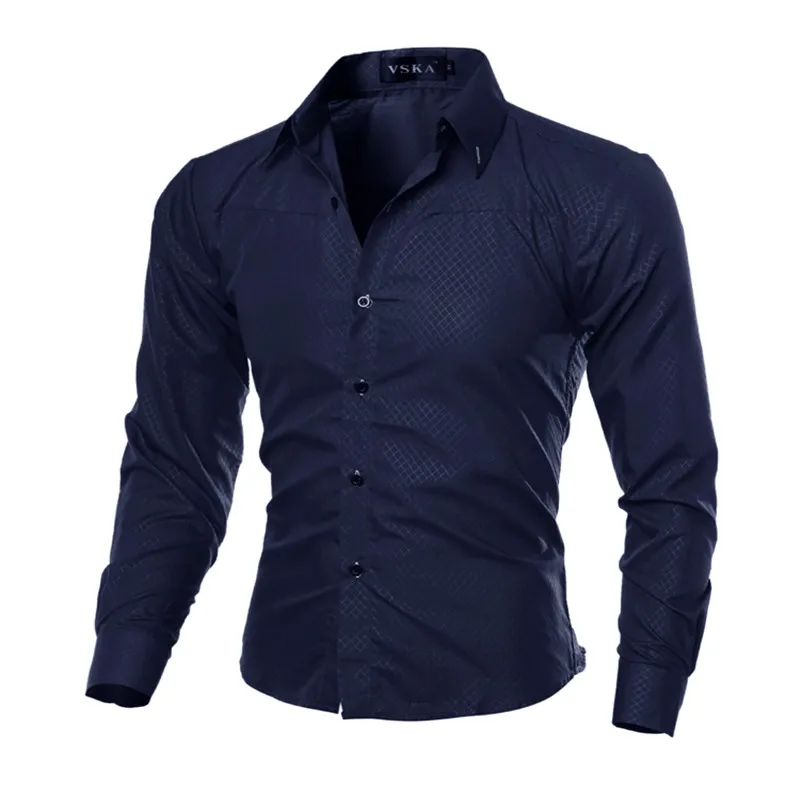VISADA JAUNA мужская деловая клетчатая рубашка темного цвета из импортной ткани высокого качества с длинным рукавом Camisa Masculina свободного покроя размера плюс 5XL - Цвет: Navy