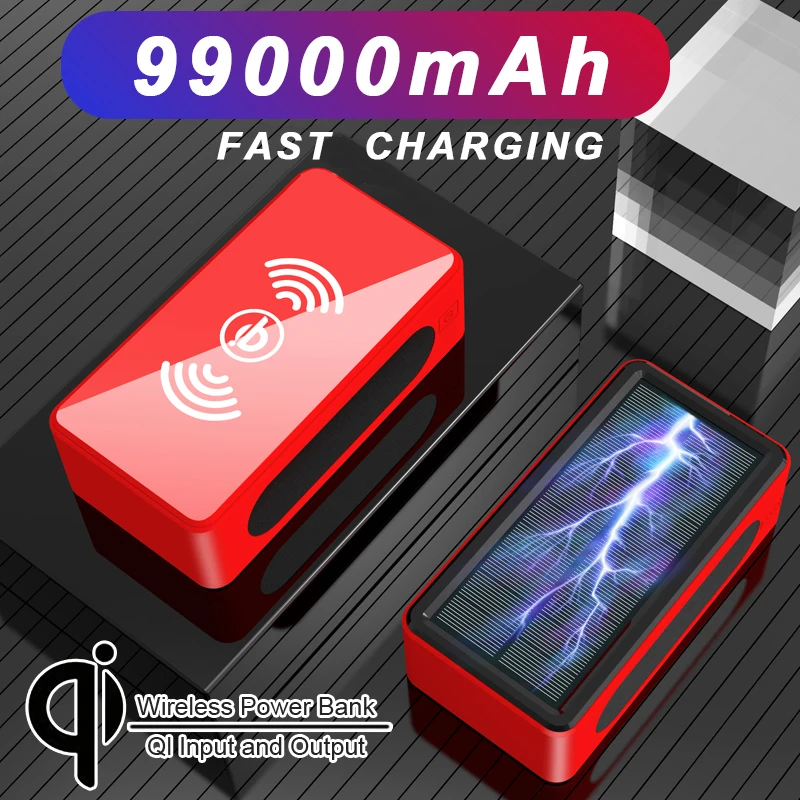 99000mAh беспроводной внешний аккумулятор для Samsung Xiaomi Iphone портативный 4USB LEDLight