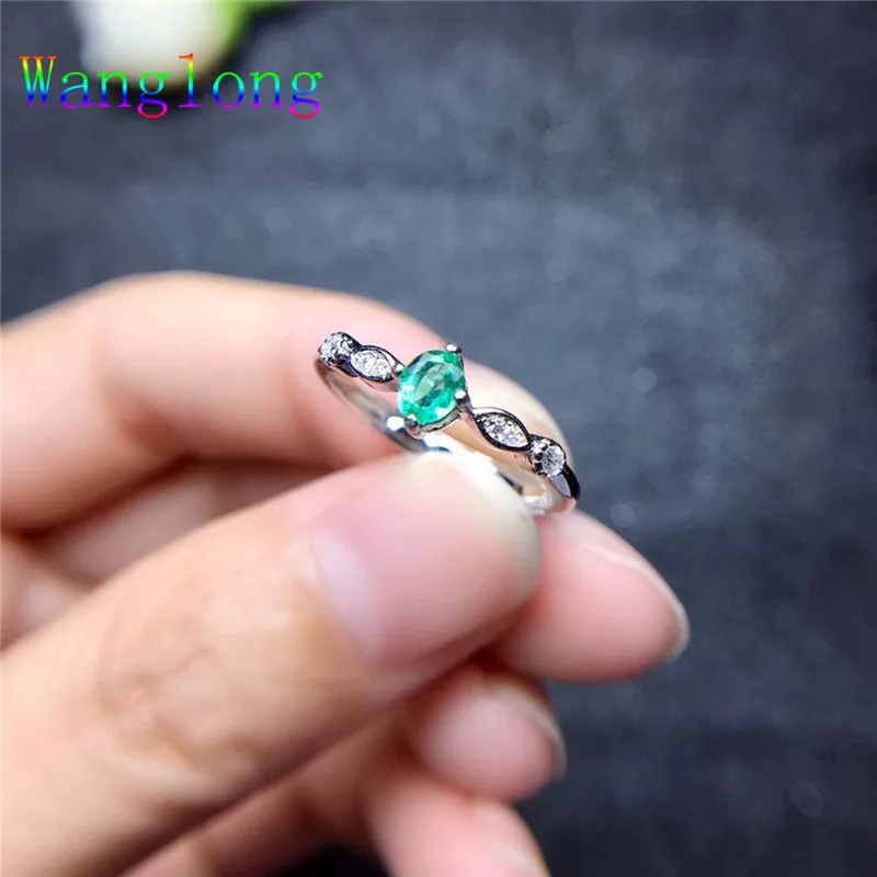 Wanglong 925 пробы Серебряное кольцо с натуральным изумрудом для женщин ювелирные изделия