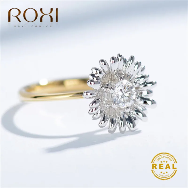 ROXI новые кольца с ромашками для невесты, Помолвочное, обручальное кольцо, ювелирные изделия, изящные золотые хрустальные кольца, подарок на день рождения