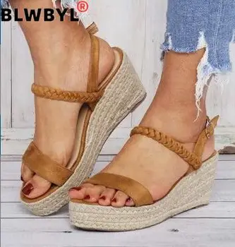 

2020 New Women Shoes Platform Sandals Women Peep Toe High Wedges Heel Ankle Buckles Sandalia Espadrilles Female Sandals Shoes