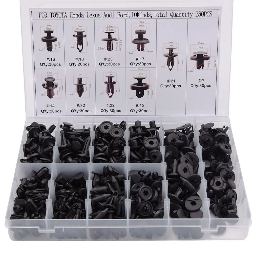 

280PCS For Honda TOYOTA Lexus Audi Ford Mixed Special Car Fender Bumper Nylon rivet fixed Clip Fastener with box