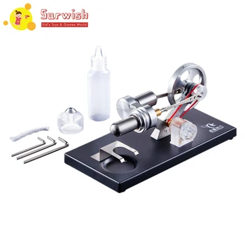 

High Quality DIY Metal Cylinder Stirling Engine with 4Pcs LED Light Black Metal Baseplate Stem Steam Model Set