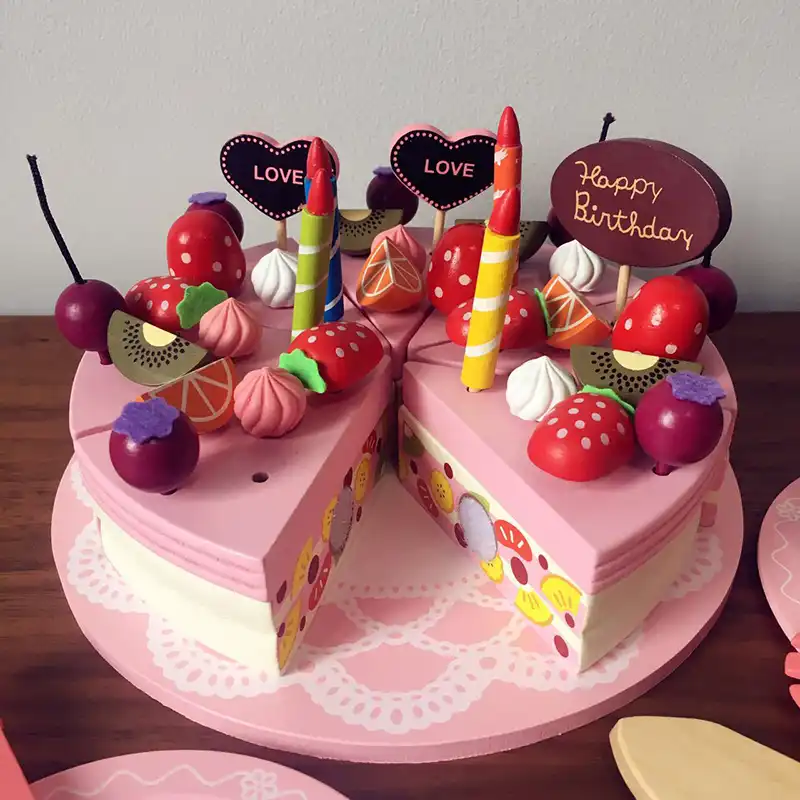 wooden play birthday cake
