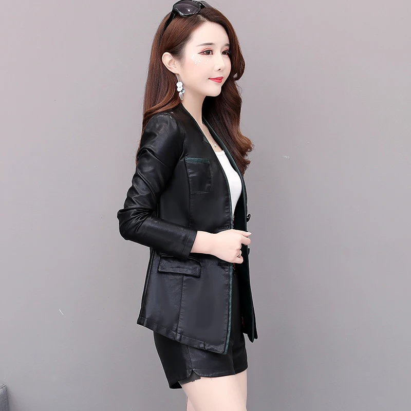 Spring jacket ladies Pu leather jacket women jacket short autumn motorcycle leather small suit faux leather motorcycle