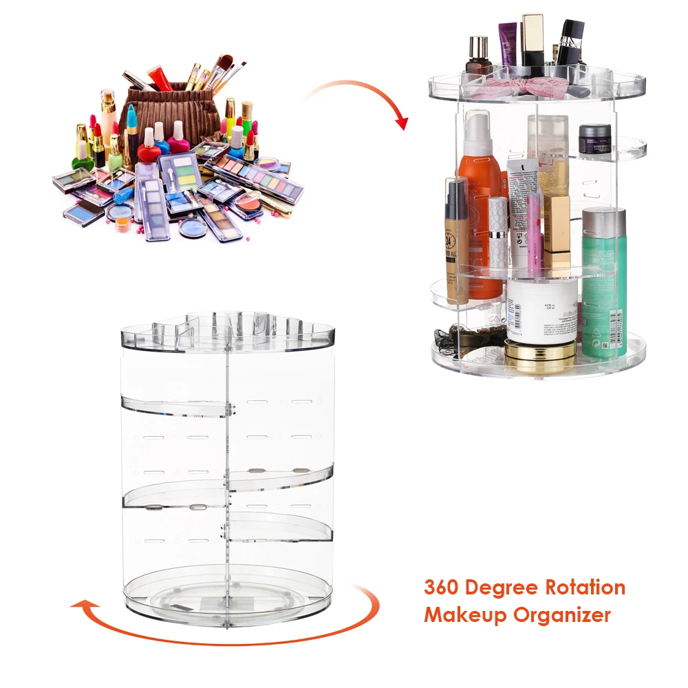  Transparent Makeup Organizer 360 Degree Rotation Multi-Functional Cosmetics Storage Box DIY Adjusta