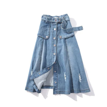 

Nicesnowl 5xl Plus Size Korean Denim Skirt Button Long Skirts For Women Trendy Jeans Maxi Skirts Fashionable Faldas Mujer Moda