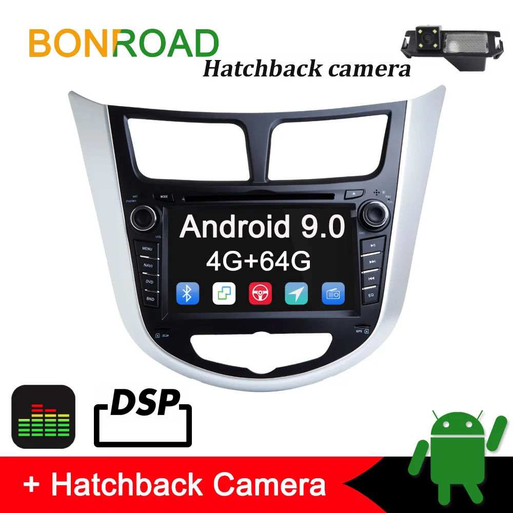 With Hatchback Cam Bonroad 2din Android 9,0 автомобильный мультимедийный плеер стерео приемник для Hyundai Solaris Verna Accent 2010- GPS Радио Навигация - Цвет: With Hatchback Cam