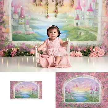 

Photography Backdrop Newborn Kids Castle Hot Air Balloons Windows Photo Background Studio Flowers Portrait Photo Shoot Video