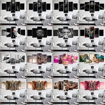 

Black Woman Poster Body Art Canvas Painting 5 Pieces Modular Picture Flower Woman Poster HD Print for Living Room Home Decor