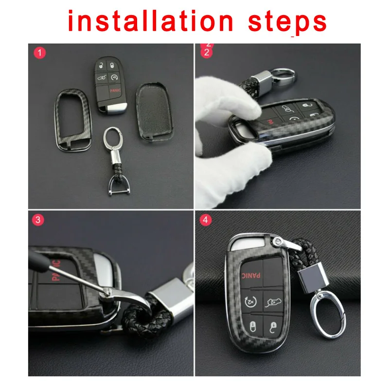 1pc Smart Car Key Case Carbon Fiber Style Cover Holder Protector For Jeep Dodge