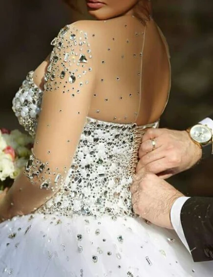 Рукава vestido de noiva прозрачные длинные рукава Свадебное бальное платье с кристаллами сексуальные иллюзионные сзади платья для матери невесты