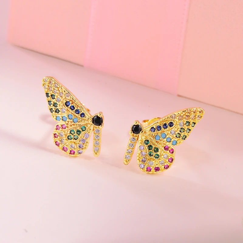BAOYAN модные радужные серьги с цирконием кубической огранки минималистичные милые женские серьги с золотым покрытием CZ бабочка серьги для женщин
