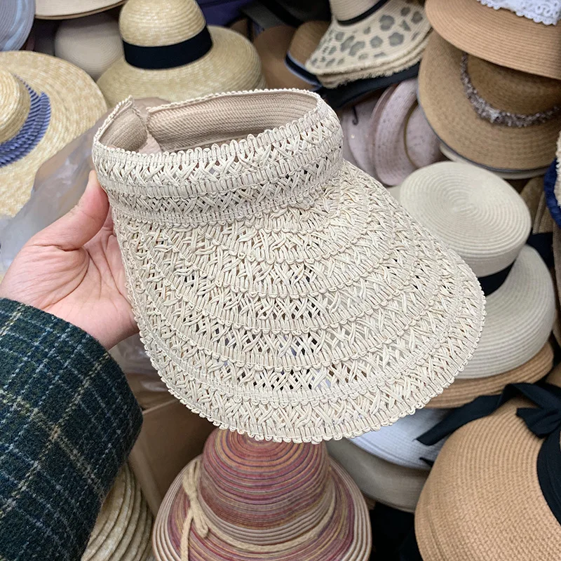 

Fashion Woven Straw Hat Women's Solid Color Big Brim Sun Hats Ladies Casual Beach Hat Bunch Hair Hollow Summer Wide Brim Hat