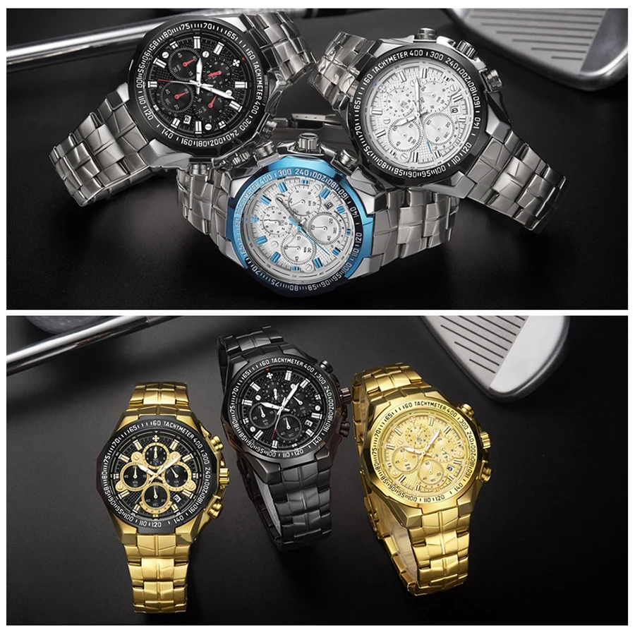 2021 WWOOR Men's Watch Top Brand Luxury Black Wrist watch Fashion Sports Chronograph steel Quartz Men Watches Relogio Masculino