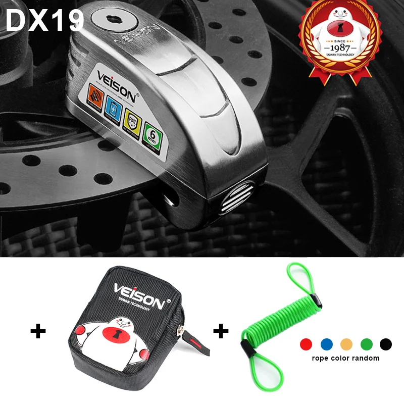 DX19-Silver set(3) VEISON moto rcycle водонепроницаемый мотоциклетный замок с сигнализацией, металлический дисковый замок для мотоцикла rbike, защита от кражи, тормоз, Alarma, замок для скутера - Цвет: DX19-Silver set(3)