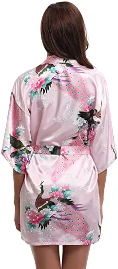 Silk Satin Wedding Bride Bridesmaid Robe Floral Bathrobe Short Kimono Robe Night Robe Bath Robe Fashion Dressing Gown For Women