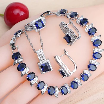 

Wedding Silver 925 Bridal Jewelry Sets For Geometry Cubic Zirconia Women Accessories Earring Rings Bracelets Pendant Necklace