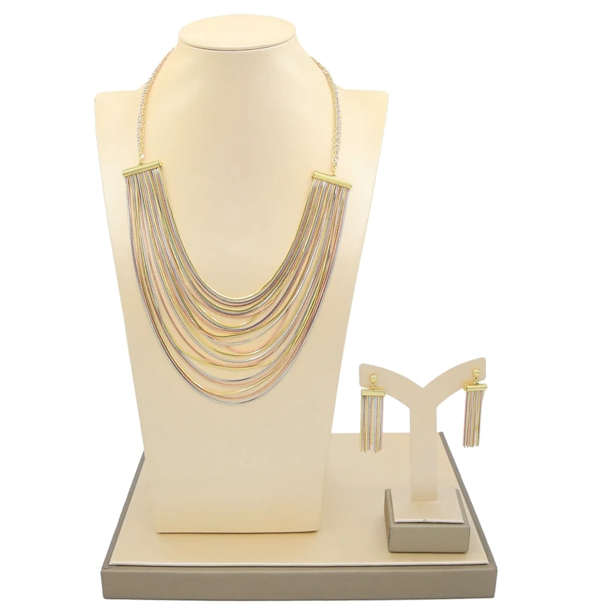 Gold Yulaili, новинка, высокое качество, кисточка, ожерелье, серьги, Дубай, Золотые Ювелирные наборы для женщин, Свадебные африканские украшения - Окраска металла: Gold