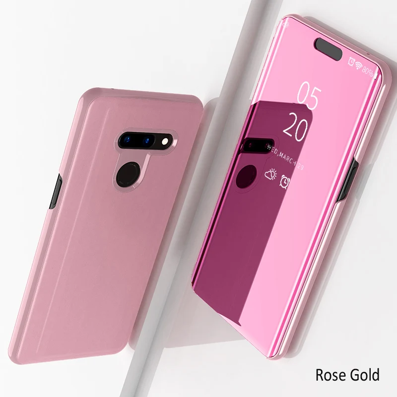 Умный зеркальный флип-чехол для LG G8 V50 V40 V30 защитный чехол Fundas Capa - Цвет: Rose Gold