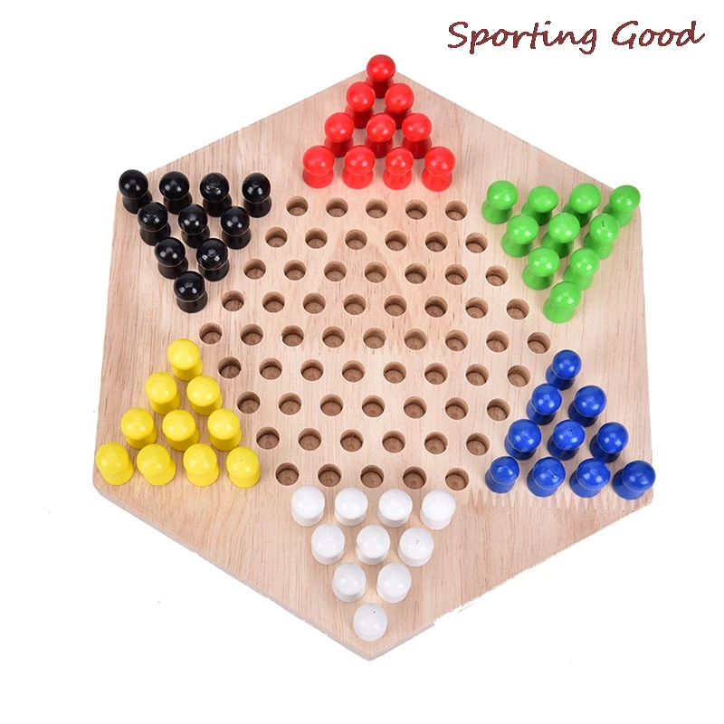 1Set 23cm*19.8cm Most Popular Traditional Hexagon Wooden Chinese Checkers Family Game Set